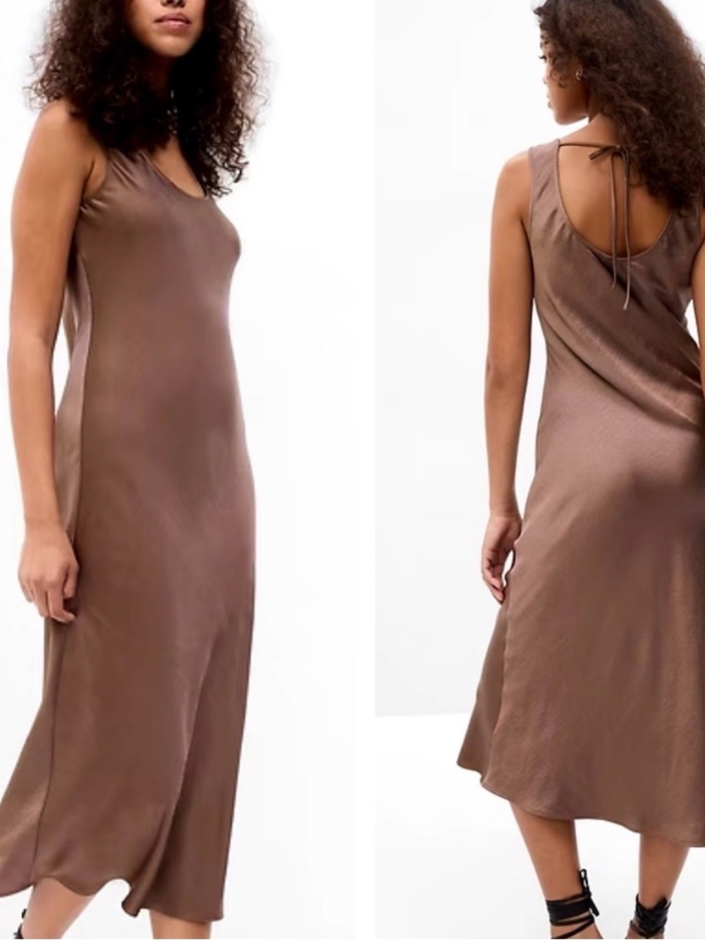 GAP Brown Tan Satin Slip Dress with Back Tie